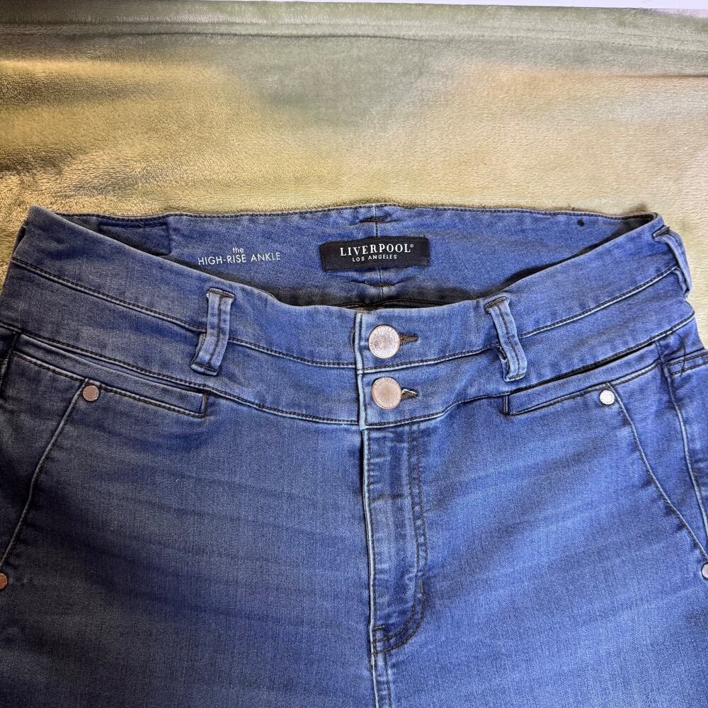 Liverpool High Rise Ankle Skinny Jeans Raw Hem Double Button Stretch 16W - Picture 3 of 12